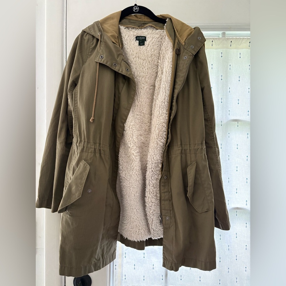 J. Crew Olive Utility Jacket with removable Sherpa vest liner, Small